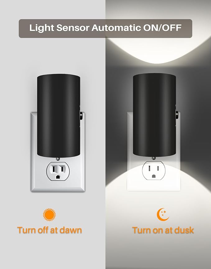 Night Lights Plug into Wall, LED Plug in Night Light with Light Sensor, 0-100LM Adjustable Brightness Wall Light, 5000K Daylight White, 2Pcs Dimmable Automatic Night Light for Hallway Bedroom Stairway - Bloomnest