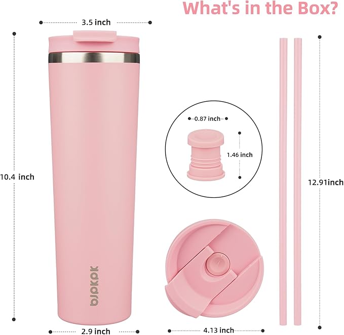 BJPKPK 34oz Tumbler With lid And Straw Stainless Steel Travel Coffee Mug Insulated Tumblers Cups,Light Pink - Bloomnest