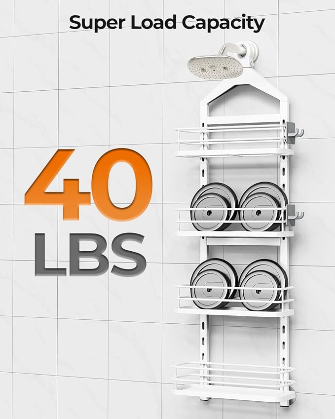 ODesign 4 Tier Height-Adjustable Shower Caddy Hanging Anti-Swing-Over The Shower Head Caddy-Storage Organizer Bathroom Shelves Basket-White - Bloomnest