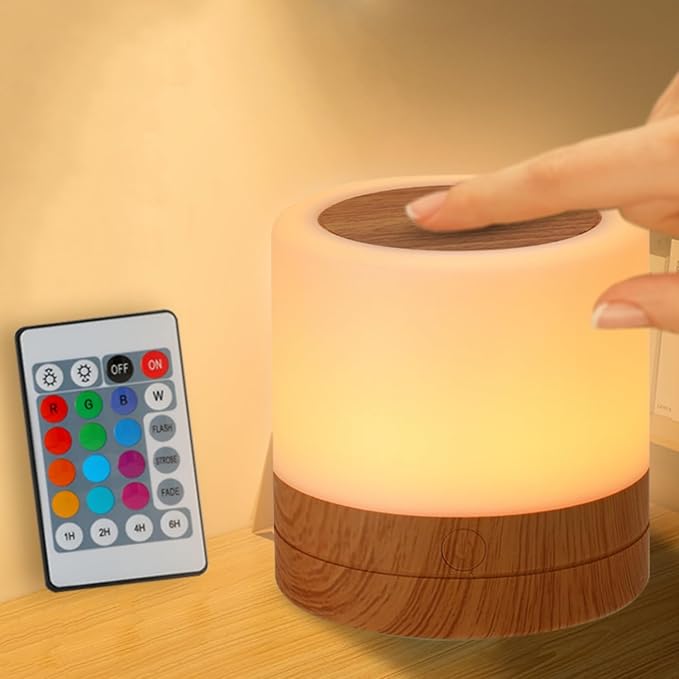 Nursery Night Light for Kids, USB Rechargeable Small Desk Lamp,13 RGB Colors & 4 Brightness & 1 Remote, Touch Bedside Cordless Table Lamp, Portable Night Lamp for Bedroom Living Room Home (Brown) - Bloomnest