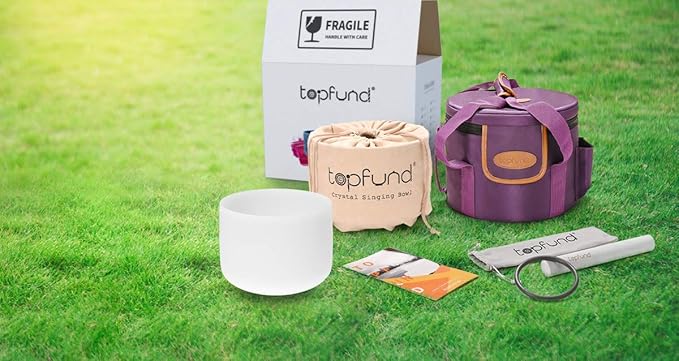 TOPFUND G Note Crystal Singing Bowl Throat Chakra 8" with Heavy Duty Carrying Case and Suede Mallet