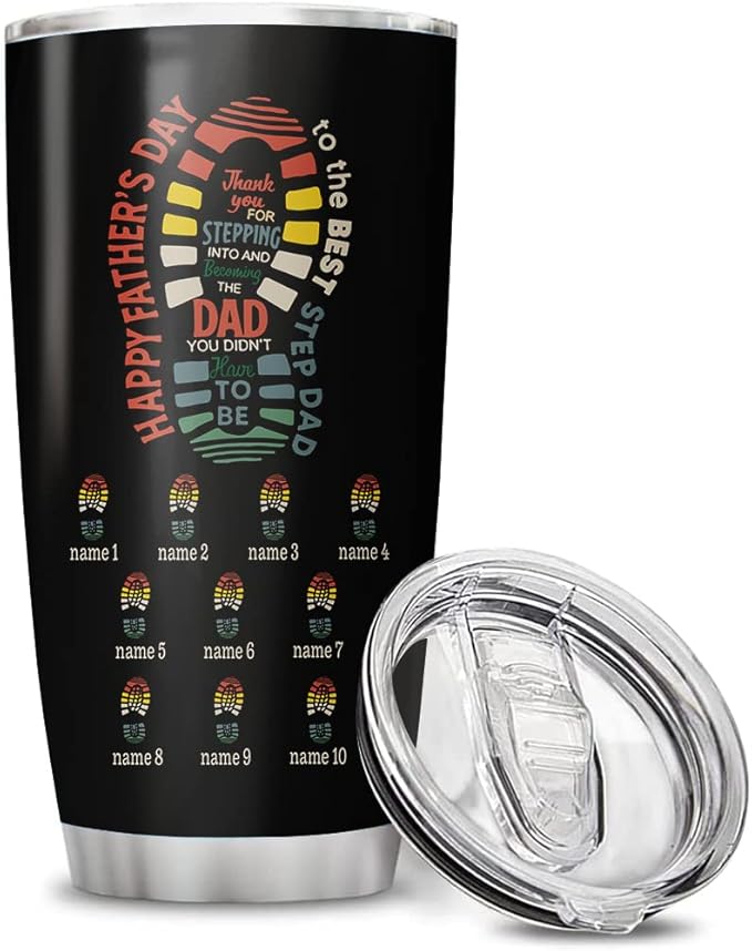 Custom The Best Step Dad Thanks For Stepping In Bonus Dad Personalized Tumbler Cup Father's Day Gift, Gift For Step Dad, Dad, Father, Papa 20oz Insulated Coffee/Tea Tumbler with Lid - Bloomnest