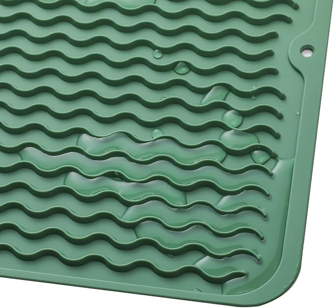 Silicone Dish Drying Mat for Multiple Usage,Easy clean,Eco-friendly,Heat-resistant Silicone Mat for Kitchen Counter or Sink,Refrigerator or Drawer liner Green M 12 inches x 12 inches - Bloomnest
