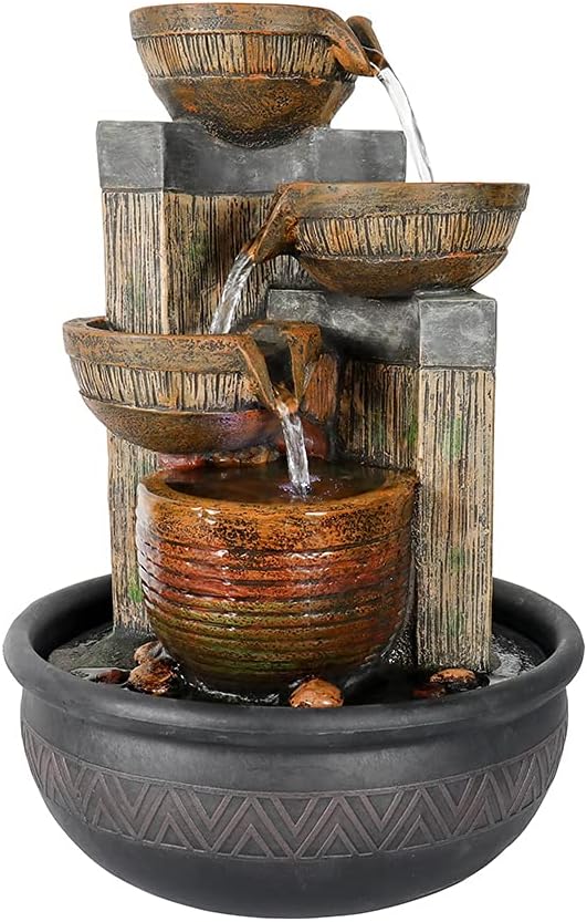 Relaxtion Tabletop Fountain with LED Lights-Desktop Waterfall Fountain Submersible Pump Indoor Home Office Decoration(15.7inch, Brown)