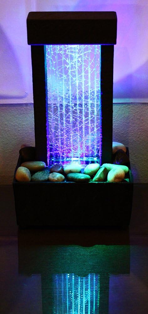 Nature's Mark 10" H Crackled Glass Light Show Tabletop Water Fountain with Natural River Rocks and Color Changing LED Lights (Corded)