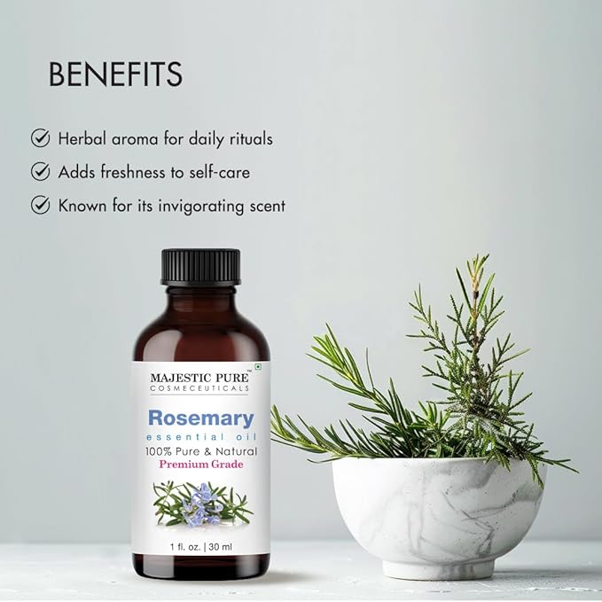 Majestic Pure Rosemary Essential Oil with Glass Dropper - 1 Fl Oz - 100% Pure and Natural Rosemary Oil - Premium Grade Essential Oils for Diffuser, Aromatherapy, Soap and Candle Making - Bloomnest