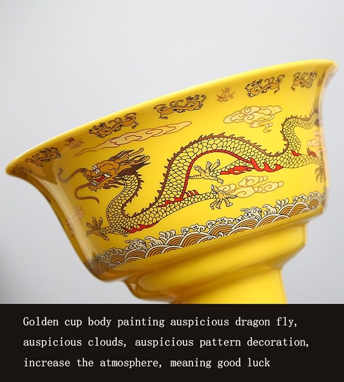 Chinese Gongfu Tea Gift Set, Semi Automatic Drip Rotating with Infuser Handmade Ceramics Tea Pot 6 Cups Yellow Dragon - Bloomnest