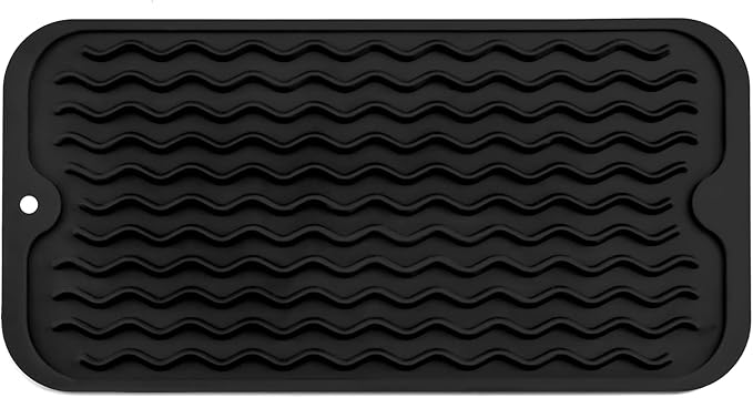 Silicone Dish Drying Mat for Multiple Usage,Easy clean,Eco-friendly,Heat-resistant Silicone Mat for Kitchen Counter or Sink,Refrigerator or Drawer Liner Black S 12 inches x 6 inches - Bloomnest