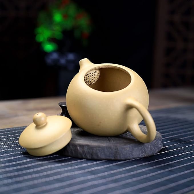 Xishi Teapot 7oz Chinese Zisha Clay Pot Ceramics Purple Sand Mud Kungfu Tea Set Kettle Spherical Filter (Yellow) - Bloomnest