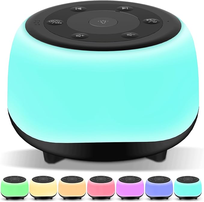 White Noise Sound Machine with 7 Colors Night Light 34 Soothing Sounds, Portable Sound Machine for Baby Adults Kids Sleep with 30 Volume Levels 4 Timers Adjustable Brightness (Black) - Bloomnest