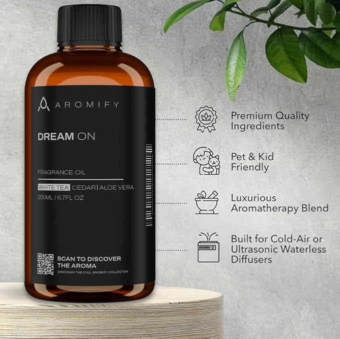 Dream On Diffuser Oil, 6.7 FL Oz, 200 mL, Luxury Hotel Scent Diffuser Oil for Home, Office & Spa, Fragrance Essential Oils for Aromatherapy, Aloe Vera & Cedarwood. - Bloomnest