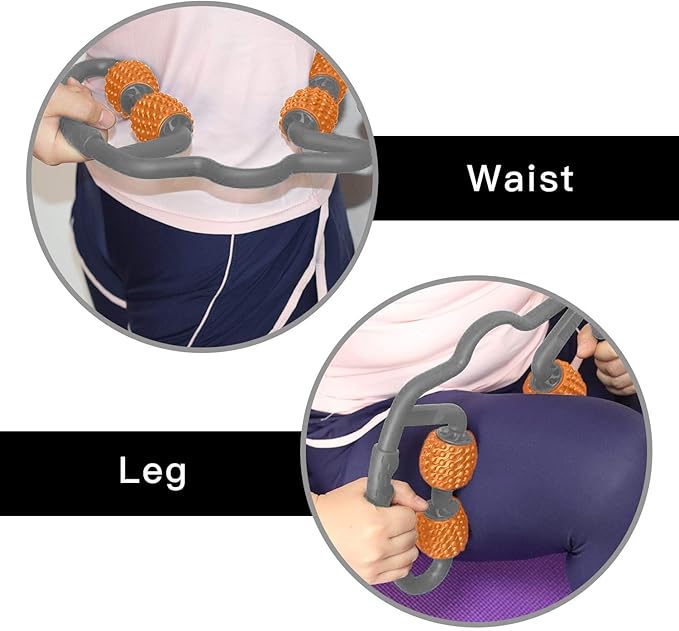 Cellulite Massage Tool Muscle Roller - Deep Fascia Massager & Dimpled Skin Remover for Legs, Thighs & Buttocks - Anti-Cellulite Roller, Smooth Skin, Pain Reliefs （Orange Gray -4wheel） - Bloomnest