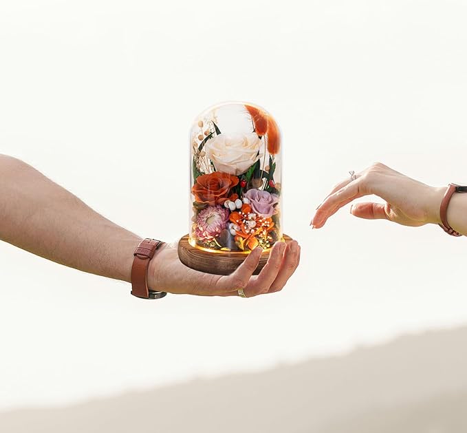 Forever Flowers with Symbolic Ladybugs: Preserved Flowers Gift for Women-Romantic Table Centerpiece-Valentines, Anniversary, Mom Gifts for Her-Flowers for Delivery Prime (Orange) - Bloomnest