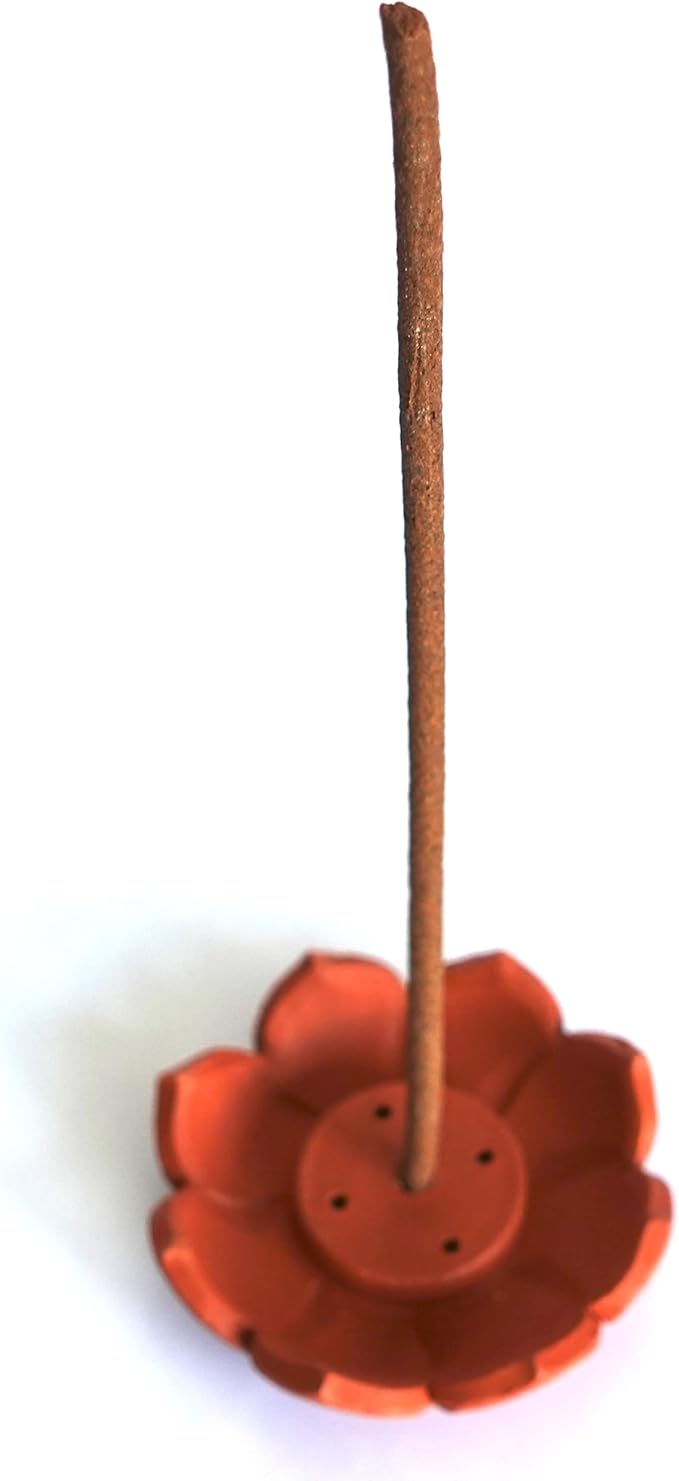 Handmade Terracota Incense Holder for Regular, Tibetan, Joss or Japanese Sticks, Cones, Bakhoor, Charcoal | Unglazed Clay Lotus Incense Burner Ash Catcher | Incense Stand | DIY Painting