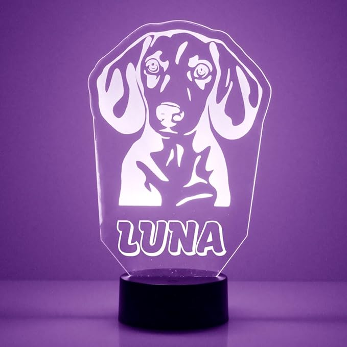 Custom Dog LED Sign Night Light Lamp with Remote, Light Up Display with Personalized Name or Image, Customized, Made in The USA, Clear Acrylic Home Decor Design with 16 Colors, 4 Modes (Daschound) - Bloomnest