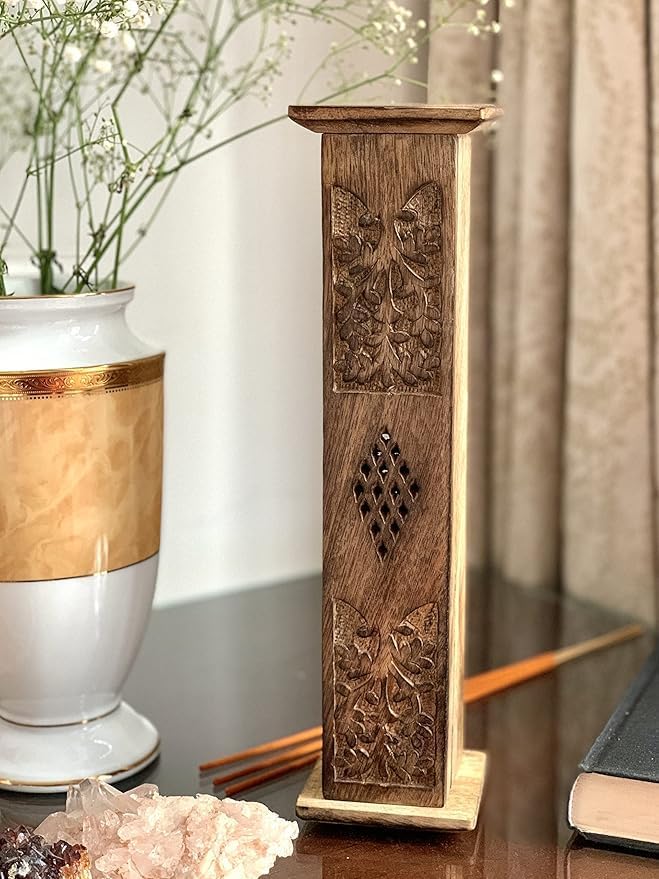 Wooden Incense Stick & Cone Burner Coffin with Storage Compartment Organic Eco Friendly Ash Catcher Agarbatti Holder Rustic Style for Meditation Yoga Aromatherapy Home Fragrance Products - Bloomnest