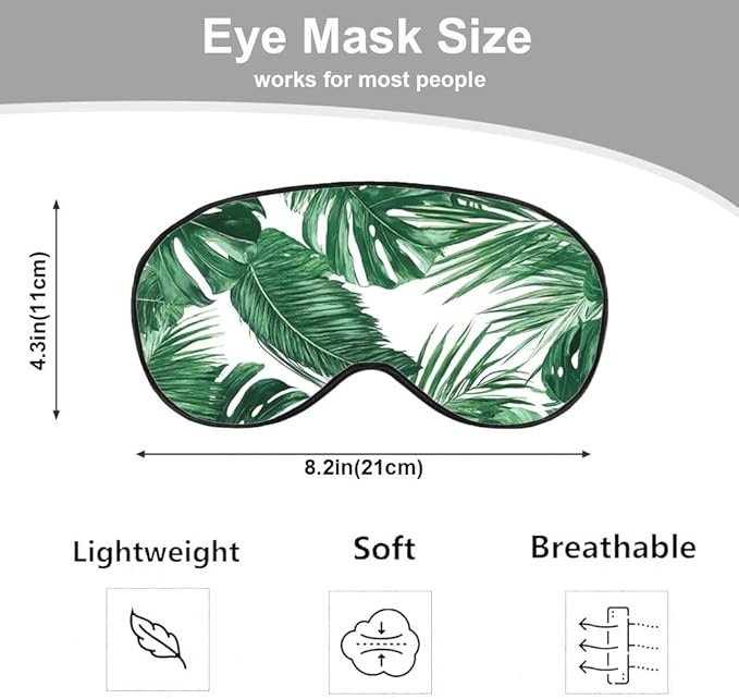Tropical Palm Leaves Sleep Mask Eye Mask Green Jungle Leaves Floral Sleep Mask Light Blocking Adjustable Smooth Soft Eye Masks for Women Deep Rest Travel - Bloomnest