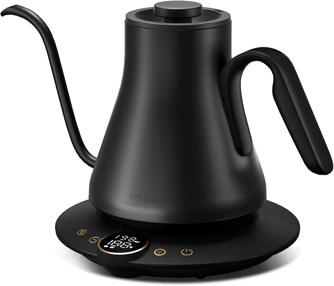 Gooseneck Electric Kettle with ±1℉ Temperature Control for Pour Over Coffee & Tea, Quick Heating, BPA-Free Stainless Steel, Built-in Brew Timer, 1500W/0.9L (Ebony Black) - Bloomnest
