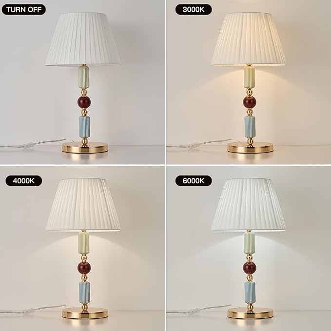White Fabric Shade Table Lamp Modern Metal Desk Lamp with Plug Cord Switch for Bedroom Bedside - Bloomnest