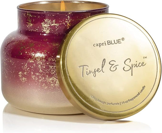 Capri Blue Glimmer Jar Candles - Luxury Holiday Scented Candles for Home - Long Lasting Soy Wax Blend - Scented Holiday & Home Decor - Tinsel & Spice Signature Jar (19 oz) - Bloomnest