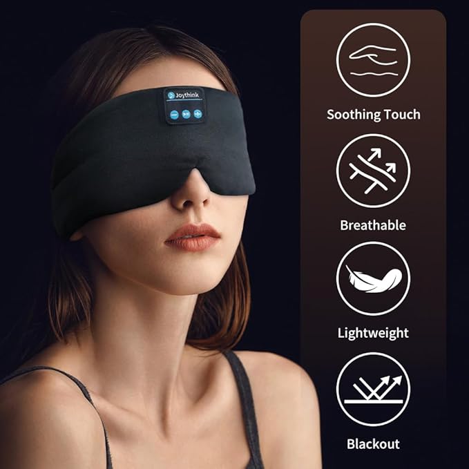 Joythink Sleep Headphones Sleep Mask Kids Children Wireless Music Eye Mask Sleeping Headphones Headband for Side Sleepers Silk Sleep Mask with Wireless Headphones Ultra-Thin Stereo Speakers - Bloomnest