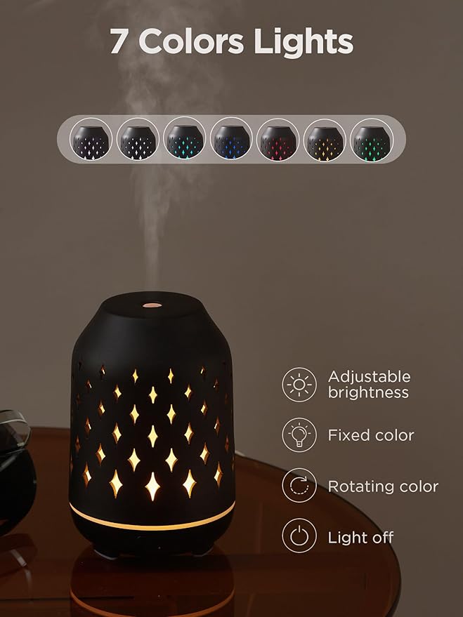 InnoGear Aromatherapy Diffuser, 150ml Ceramic Diffuser Ultrasonic Humidifier Cool Mist Essential Oil Diffusers for Home Air Diffuser with 2 Mist Modes Waterless Auto Off, Black - Bloomnest