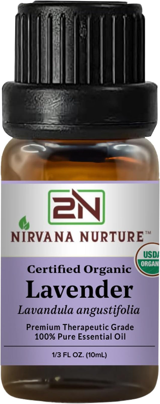 Lavender Essential Oil USDA Certified Organic, 100% Pure Natural Premium Grade, Undiluted- Aromatherapy Diffuser for Calm and Relaxation, Skin Care, Hair Care NirvanaNurture