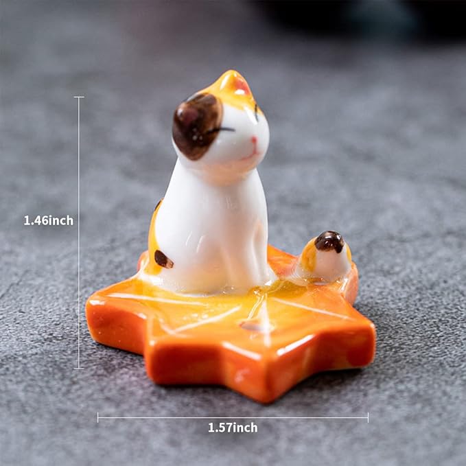 Set of 3, Japanese Mini Cute Kitty Cat Handmade Ceramic Incense Stick Holder or Incense Burner Holder, Adorable Animal Theme Inscent Tray for Home Decor Yoga Spa Meditation, 1.57 inch - Bloomnest