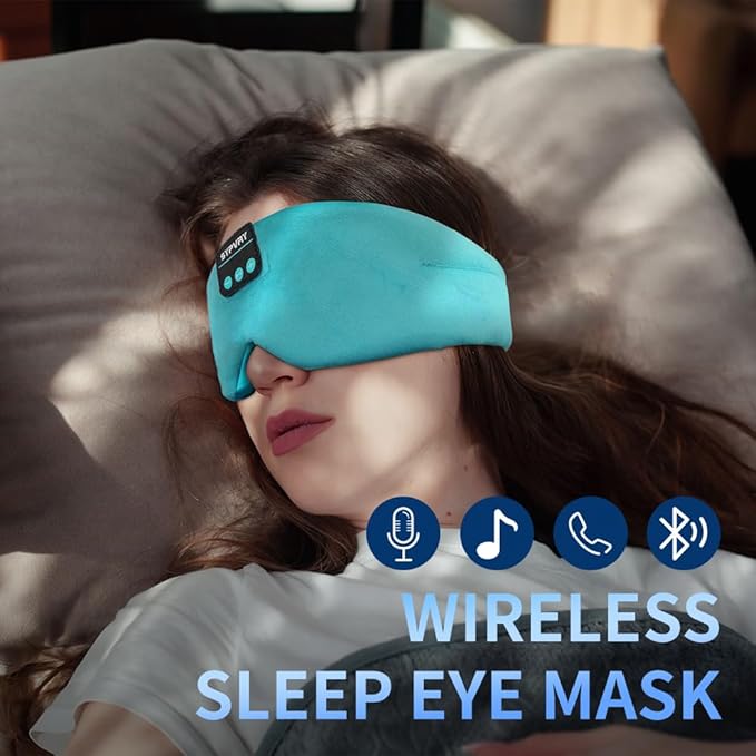 Sleep Mask Bluetooth 5.4 Headphones Soft Wireless Headband Eye Mask Blackout with Microphone (Emerald) - Bloomnest
