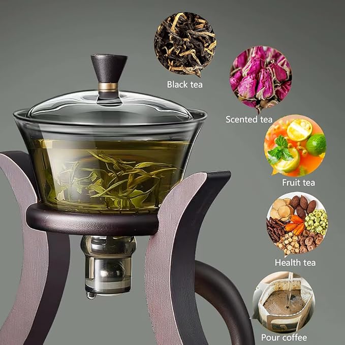 Lazy Kungfu Drip TeaPot, Heat Resistant Tea Set, Semi-Automatic Glass Teapot Suit for Magnetic Water Flow Wooden Glass Teapot Set