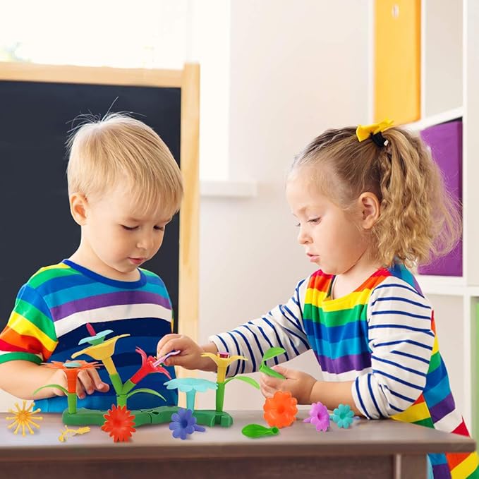 VERTOY Flower Garden Building Toy Set for 3, 4, 5, 6 Year Old Girls, STEM Educational Activity Games and Girls Birthday Gift for Age 3+ yr Toddlers and Kids, 143 pcs - Bloomnest