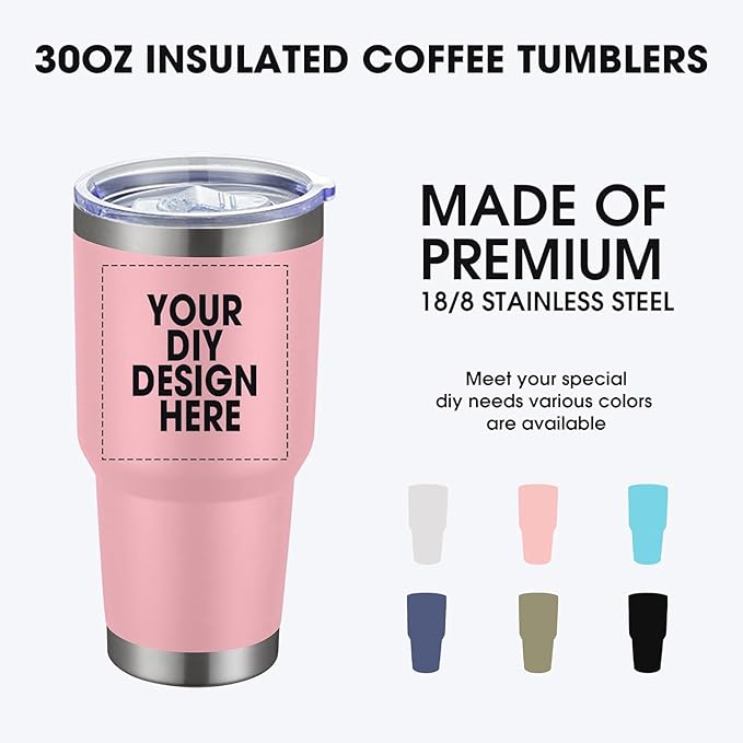 Personalized Custom Tumbler Print in USA 30oz Stainless Steel Coffee Cup with Lid & Straw Double Wall Insulated Tumbler with Colorful Text Logo Photo - Bloomnest