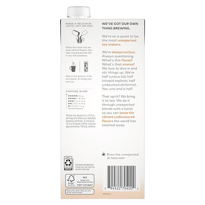 TAZO Organic Chai Latte Concentrate, Hot or Iced Black Tea, Easy-to-Serve, Everyday Lattes and Mocktails, 32 oz Carton (Pack of 2) - Bloomnest