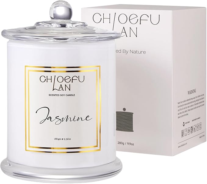 Chloefu LAN Jasmine Candle, Mothers Day Gifts Candles for Women, Scented Candles for Home Decor, Luxury White Natural Soy Candle, Wedding, Bachelorette & Bridal Shower Gift for Bride, 70 Hours 10 oz - Bloomnest