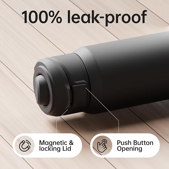 Insulated Magnetic Water Bottle - Reusable Stainless Steel Bottle with MagSafe Compatible Phone Holder - Keeps Cold for 24 Hours - Perfect for Gym, Sports, and Travel - Black 24oz Magcheer