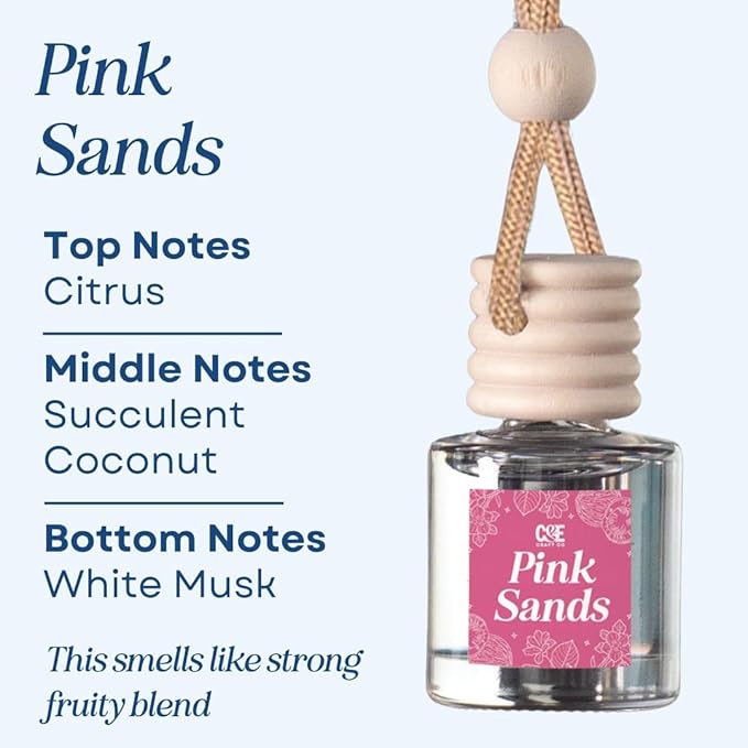 C&E Craft Co Hanging Car Air Freshener Diffuser 2 Pack, Long Lasting Fragrance Oil Car Freshener, Glass Bottle Auto Air Freshener, Made in USA (Pink Sands) - Bloomnest