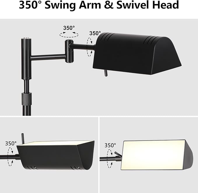 SUNMORY Dimmable LED Pharmacy Floor Lamp, 16W/1500LM Bright Reading Floor Lamp with Remote & Touch Control, 350°Swing Arm, Adjustable Task Craft Standing Lamp for Living Room Bedroom Office, Black - Bloomnest