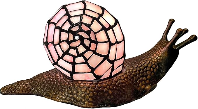 Bieye L10962 Land Snail Tiffany Style Stained Glass Accent Table Lamp for Home Decoration (Pink, 10" D x 5" W x 5" H) - Bloomnest