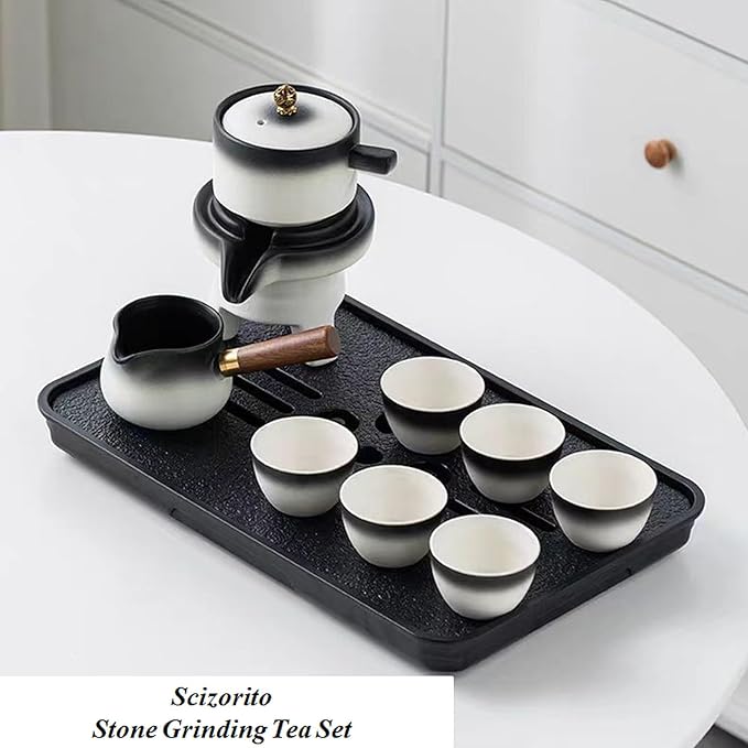 Chinese Kung Fu Tea Set, Automatic Stone Grinding Pot, Gift Box Suitable for Tea Ceremony Parties, Gifts, Home, Office decoration in Mother's Day(Gradient Black) - Bloomnest