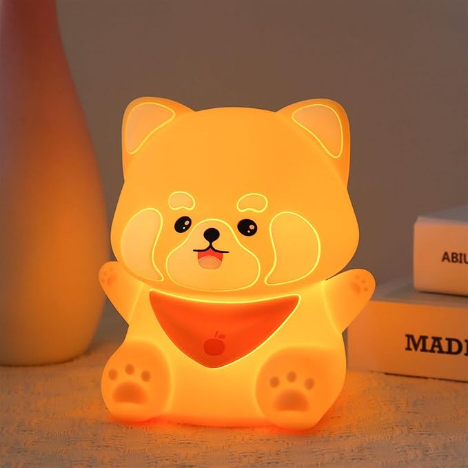 Cute Red Panda Night Light,Rechargeable Lamp for Kids Room with Timer,Cute Stuff Desk Decor Dimmable Touch Silicone Animal Night Light for Kids,Squishy Lamp for Baby Nursery Bedroom - Bloomnest