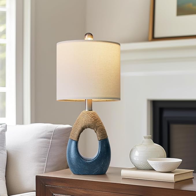OYEARS 19" Boho Bedside Lamps Set of 2, Suitable for Small Spaces, Blue Table Lamps for Living Room & Coastal Farmhouse End Tables - Bloomnest