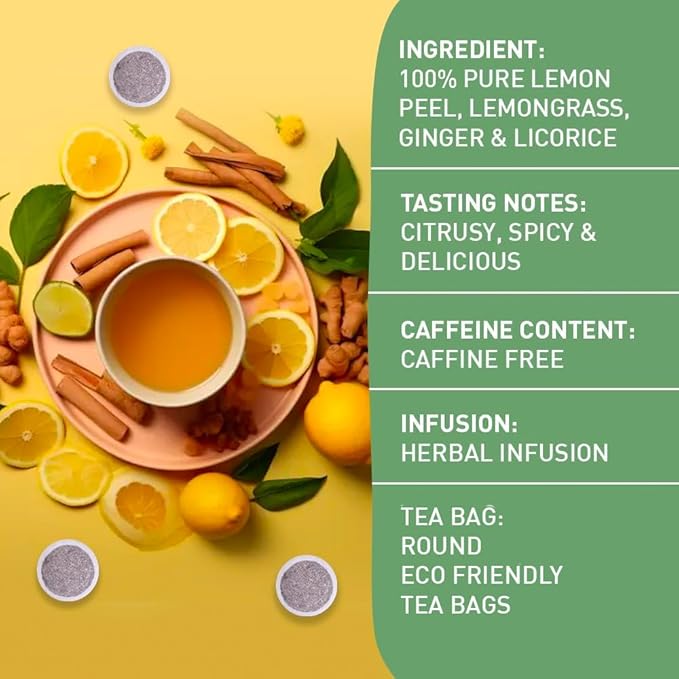 HANDPICK, Lemon Ginger Herbal Tea - 100 Pyramid Tea Bags | 100% Natural Ingredients, Tasty & Citrusy Hand-made Blend of Lemon & Ginger | Caffeine Free, Gluten Free | No Artificial Ingredients - Bloomnest