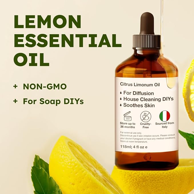KUKKA Lemon Essential Oils - 4 Fl Oz - for Hair, Skin, Diffuser, Aromatherapy & DIY Soap Making Scent - Bloomnest