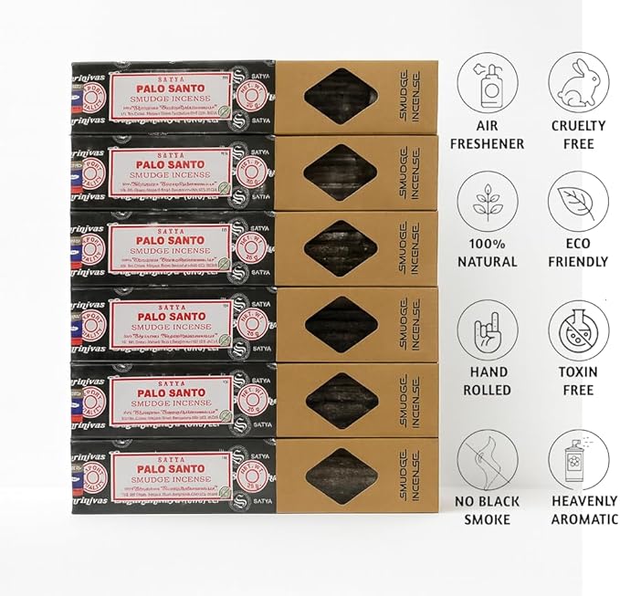 Satya Smudge Incense Stick – Hand-Rolled Indian Masala Incense for Meditation, Yoga & Spiritual Cleansing Pack of 6 (Palo Santo) Satya