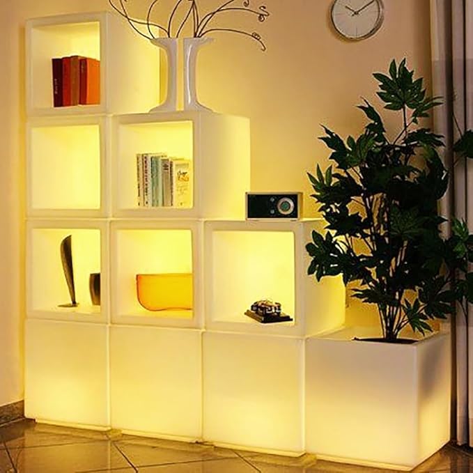 Mr.Go 16-inch SEMI-Storage LED Light Cube, Rechargeable RGB Color Changing Glowing Cube Cabinet Container End Table Ice Bucket Flower Pot Planter - Bloomnest