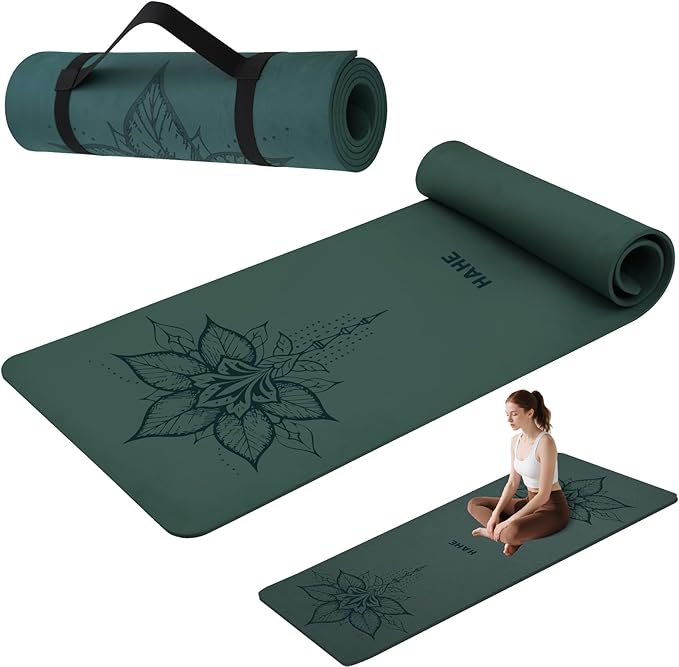 HAHE Yoga Mat Thick (8MM,1/3"), Eco-Friendly POE Non Slip Yoga Mat, High Rebound & Shock Absorption, Anti-Tear & Sweat-Resistant for Yoga, Fitness, Home, Workouts, Large Pilates Mats 72"x24" with Carrying Strap - Bloomnest