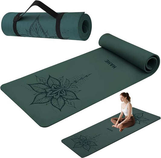 HAHE Yoga Mat Thick (8MM,1/3"), Eco-Friendly POE Non Slip Yoga Mat, High Rebound & Shock Absorption, Anti-Tear & Sweat-Resistant for Yoga, Fitness, Home, Workouts, Large Pilates Mats 72"x24" with Carrying Strap - Bloomnest
