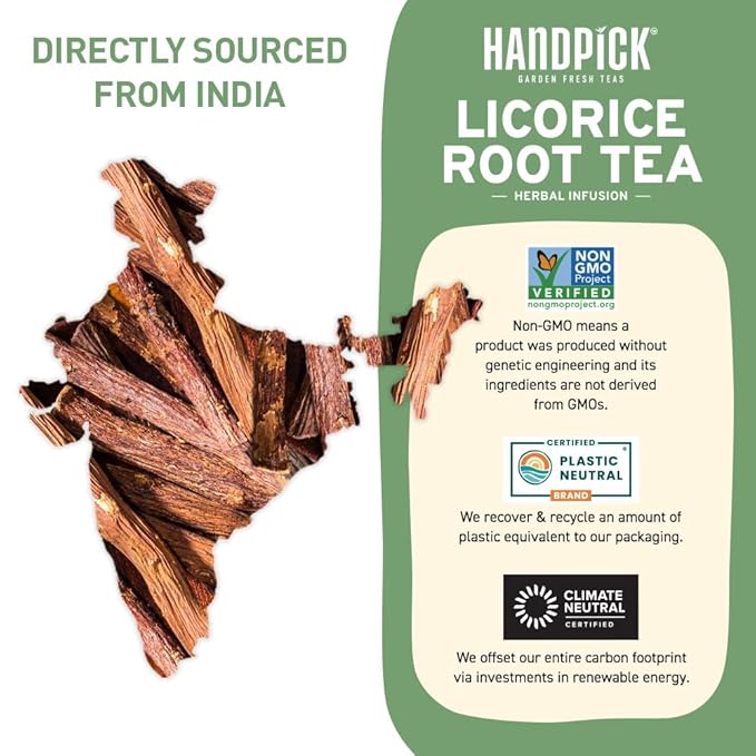 HANDPICK, Licorice Root Tea Bags (50 Count, 2g/tea bag) Licorice Tea | Non-GMO, Caffeine Free | Goodness of Cinnamon, Blackpepper, Clove, Cardamom & Ginger - Bloomnest