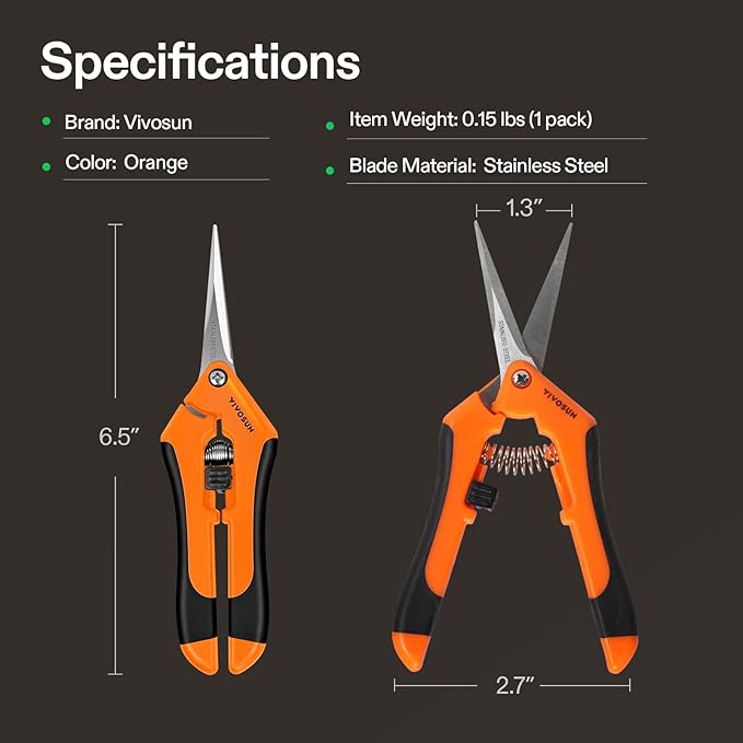 VIVOSUN 6.5 Inch Gardening Scissors Hand Pruner Pruning Shear with Straight Stainless Steel Blades Orange 1-Pack - Bloomnest