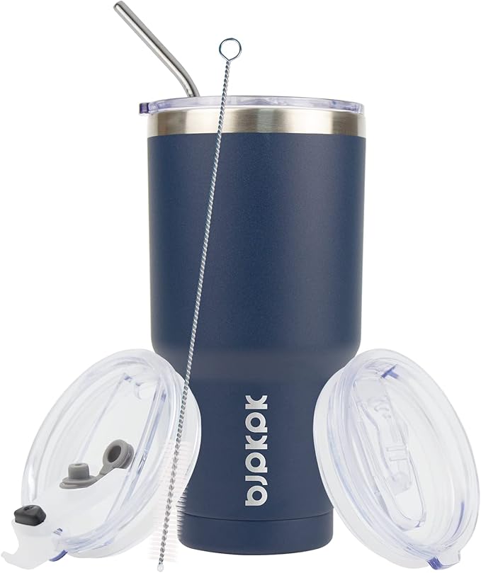BJPKPK 30 oz Tumbler with Lid and Straw Stainless Steel Double Wall Vacuum Insulated Tumblers,Navy Blue - Bloomnest